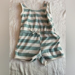 Girls blue and white pool cover up, romper